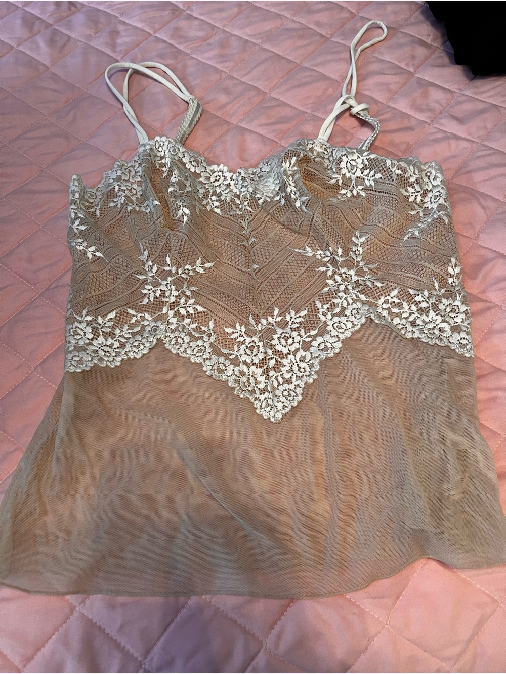Wacoal Beige Lace-Trim Sheer Camisole